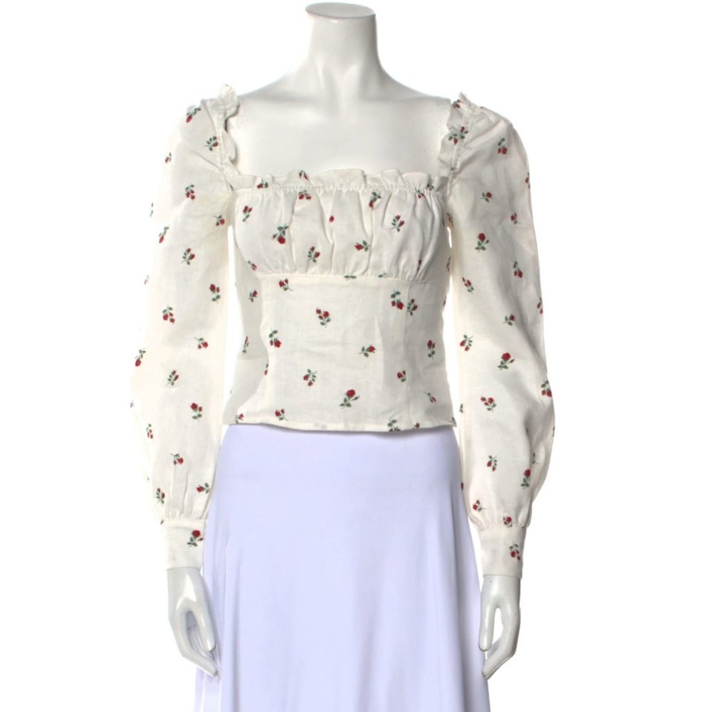 REFORMATION Linen Floral Print Crop Top Size: S | US 4 Smocked, Pinto